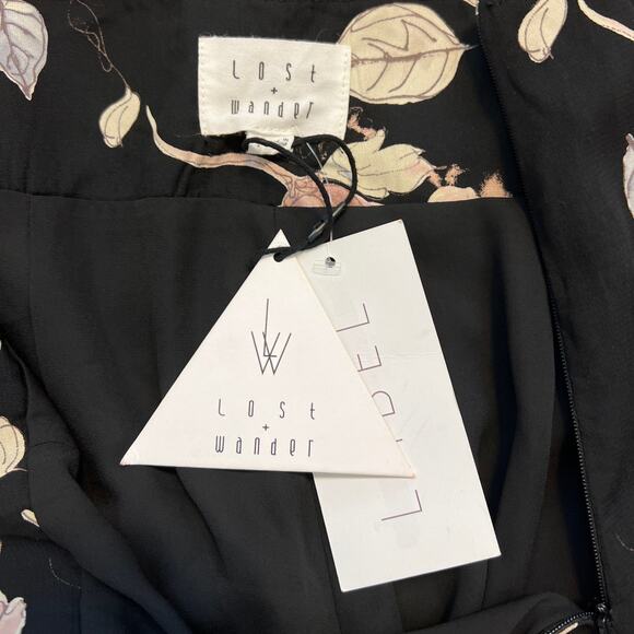 NWT Lost + Wander Mojo Floral Wide Leg Pants Black Pink Small - Picture 3 of 10